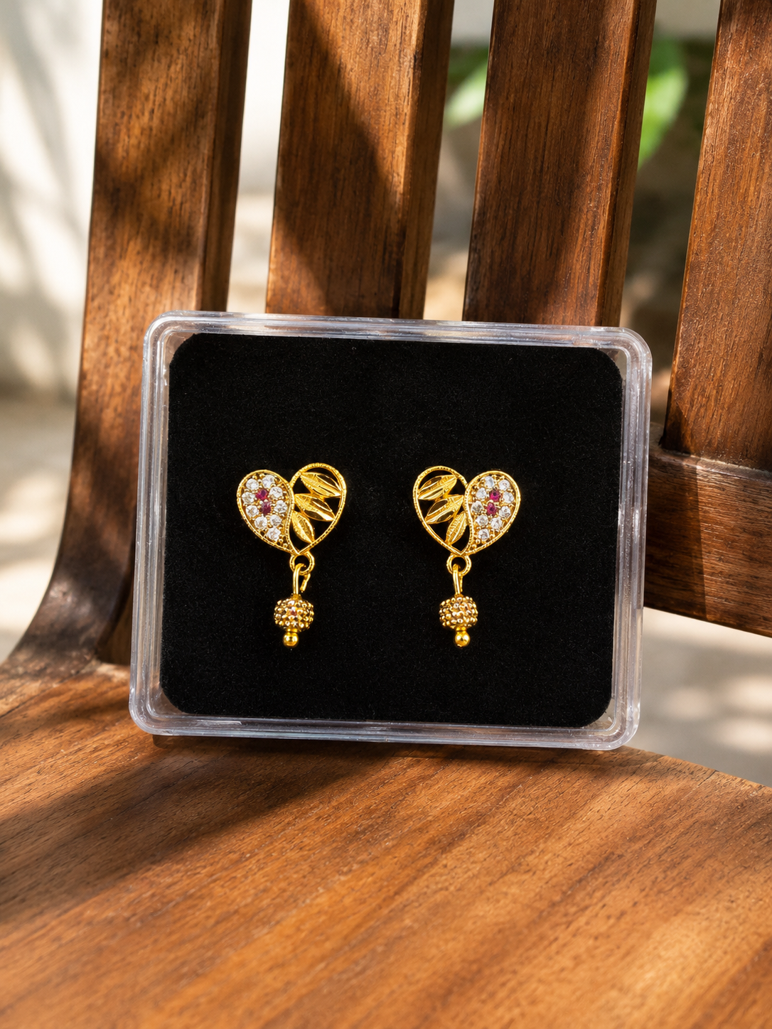 Ruby Heart Leaf Drop Earrings