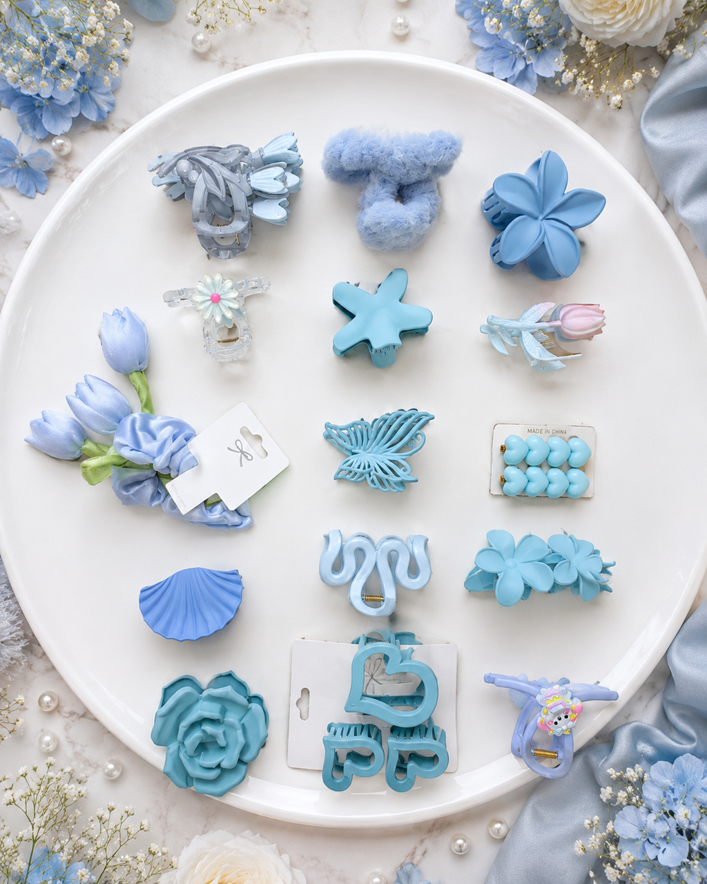 💙 Blue Blossom Hair Clip Combo (16 ACCESSORIES )