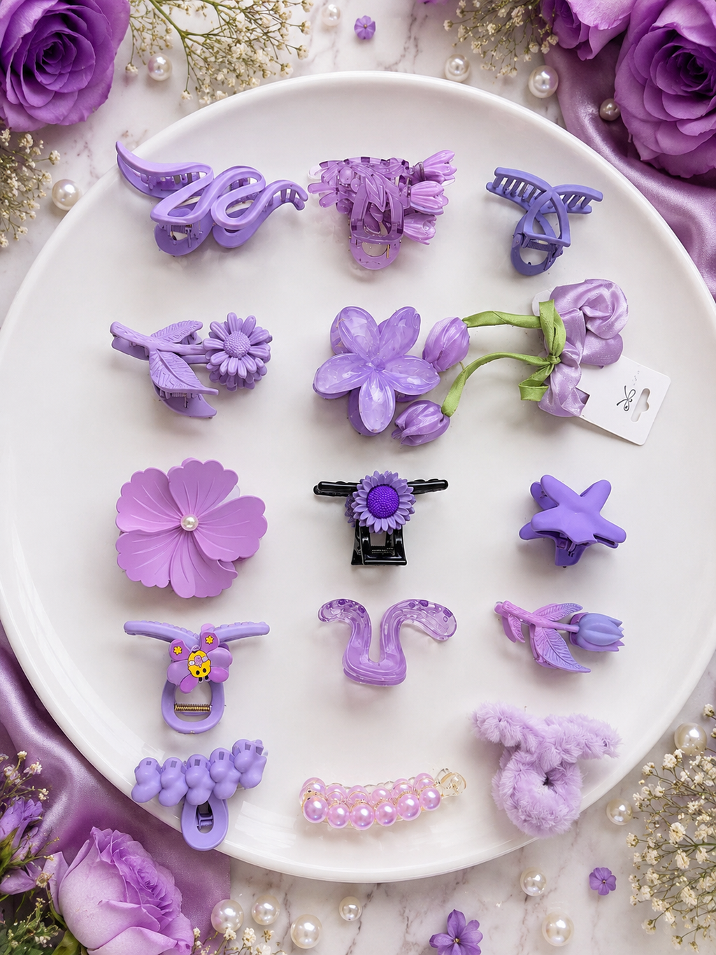 💜 Lavender Blossom Hair Clip Combo (16 ACCESSORIES )