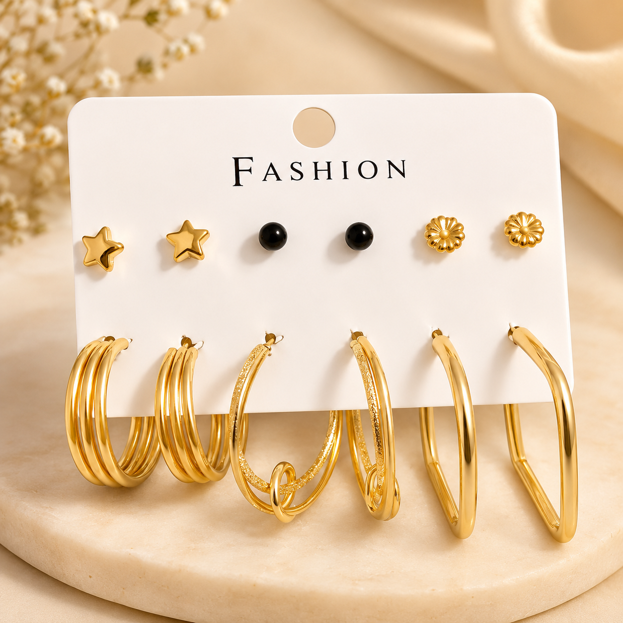Golden Glow Multi Hoop & Stud Earrings Set
