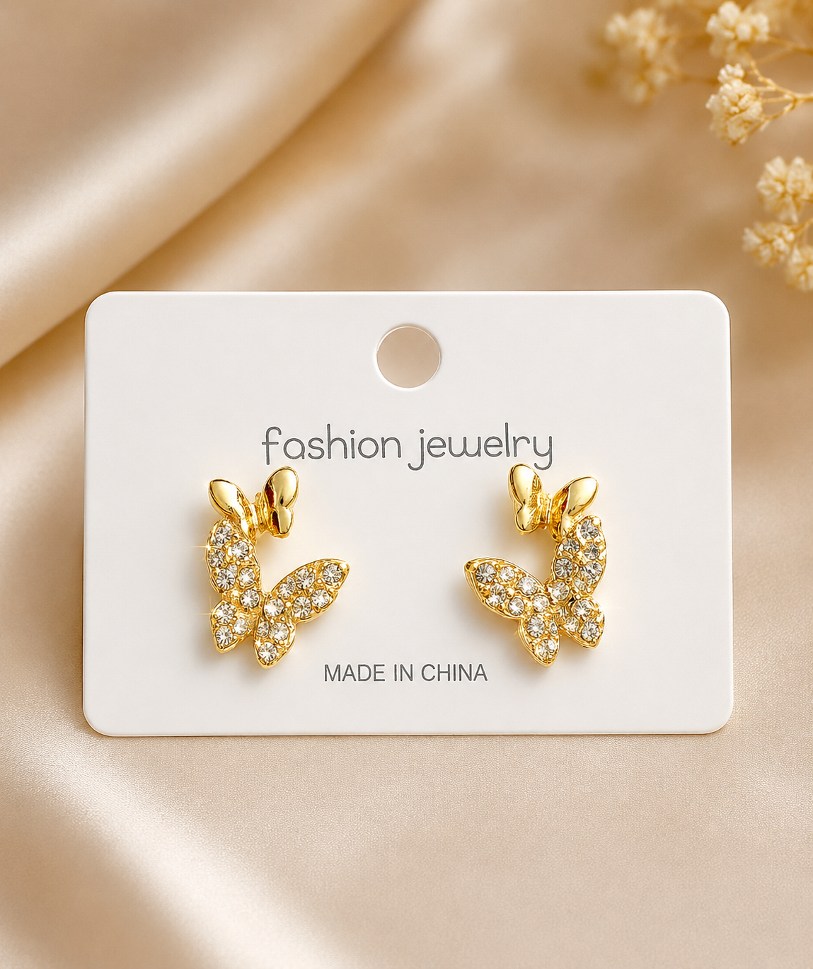 Golden Flutter Butterfly Stud Earrings