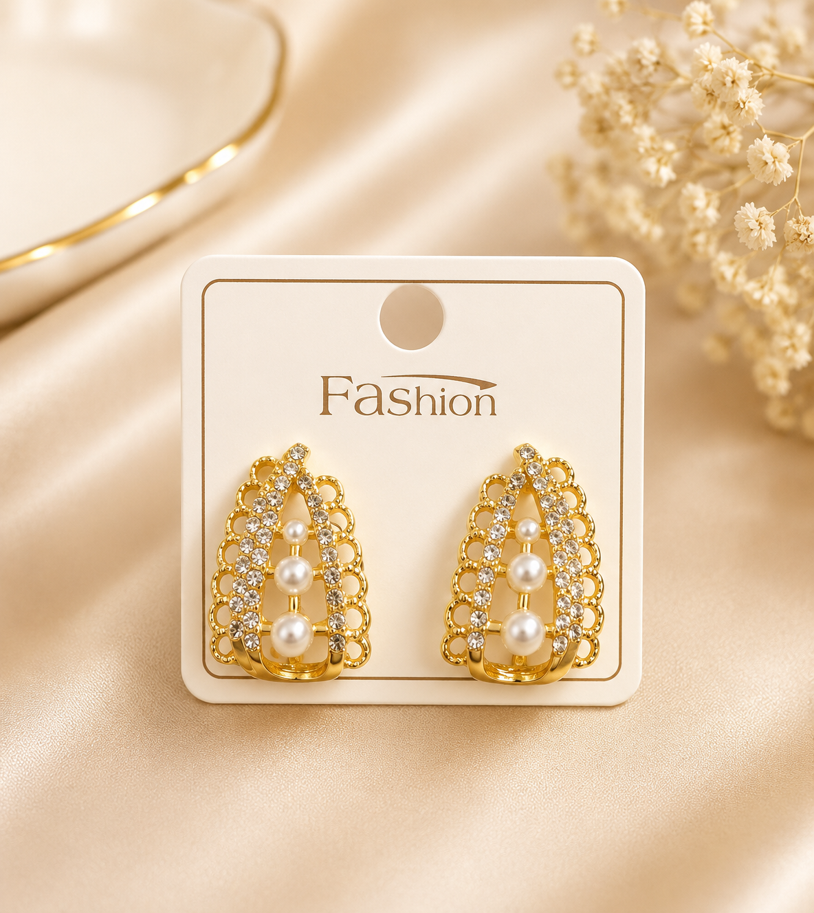 Pearl Radiance Crystal Stud Earrings