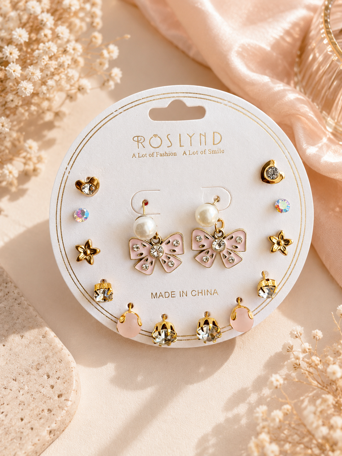 Pearl Bow Korean Earrings Combo Set