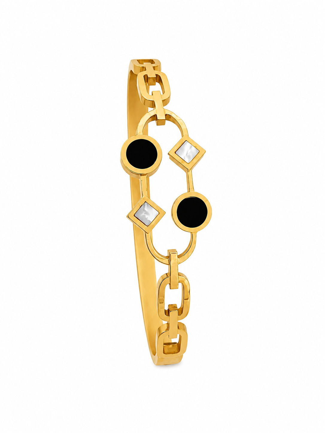 Gold Geometric Charm Bracelet with Black & White Stones