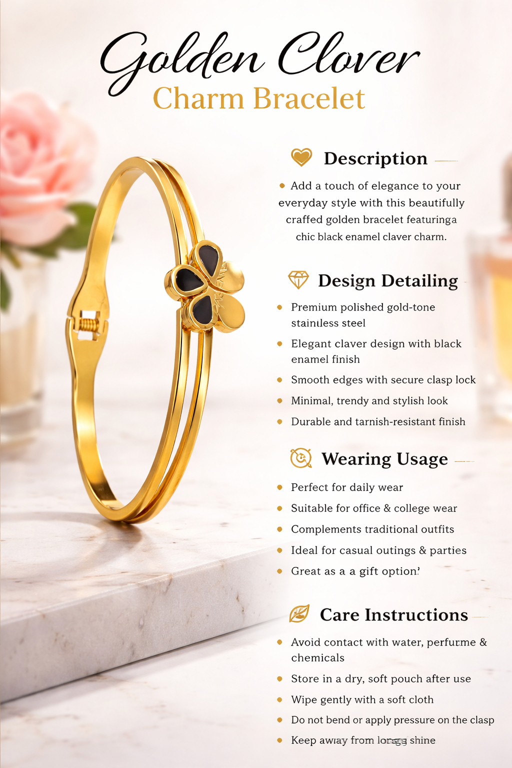 Black Petal Elegance Bracelet