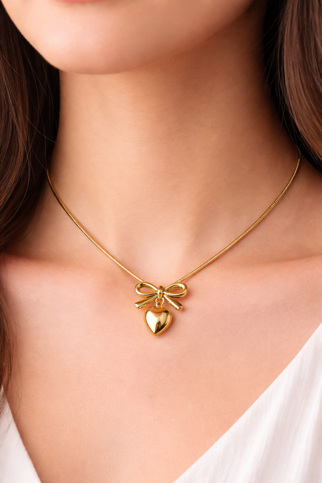 Korean Bow Heart Drop Anti-Tarnish Chain