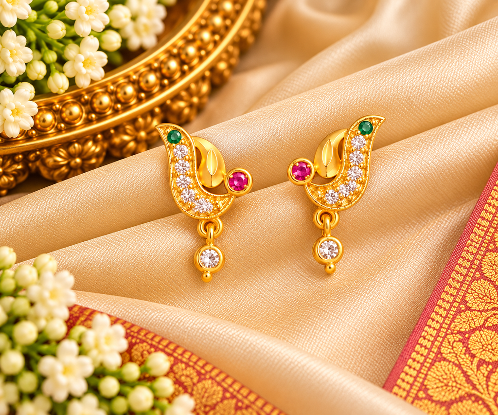 Mayilvizhi Rathna Gold Finish Earrings 💚❤️