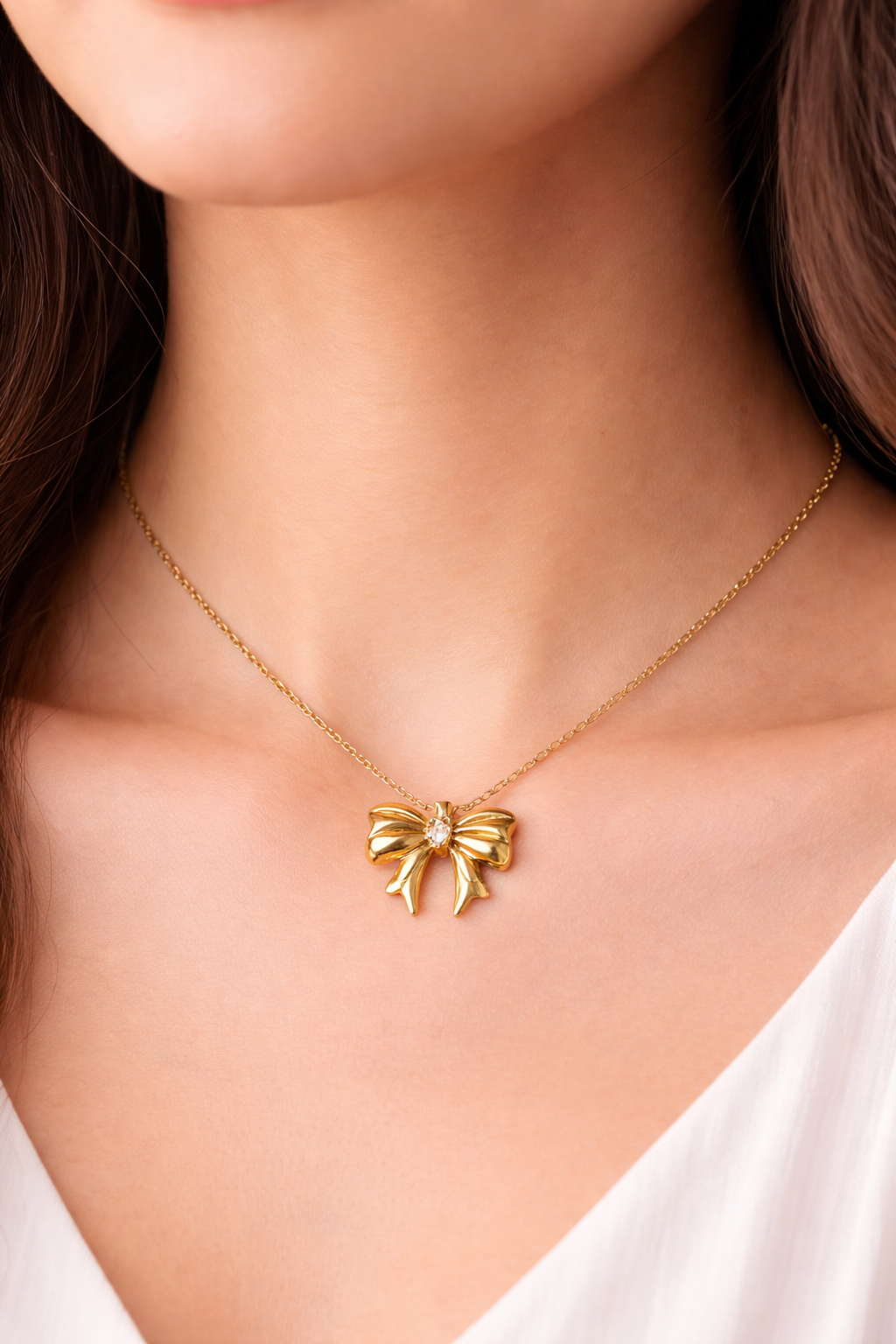 Korean Golden Bow Pendant Anti-Tarnish Chain