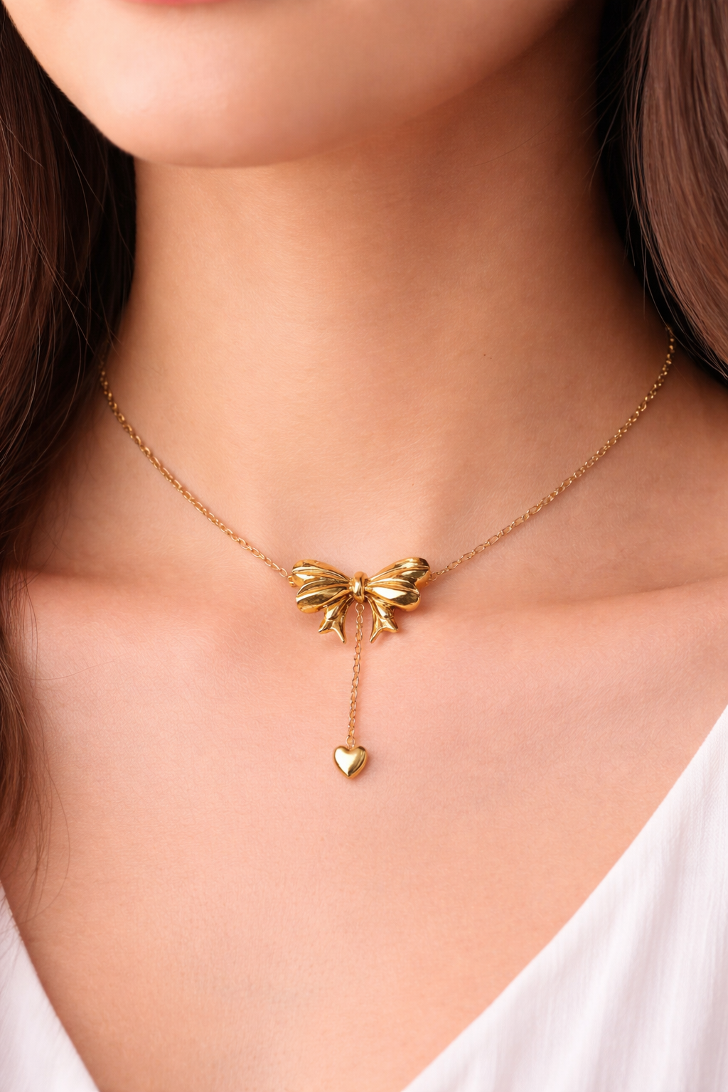 Korean Bow Drop Heart Anti-Tarnish Chain