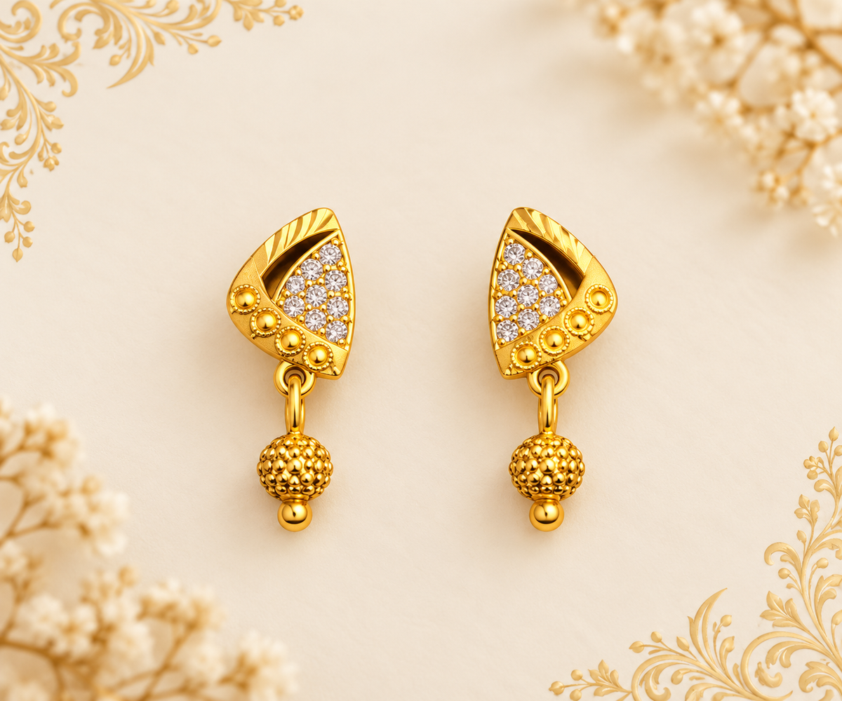Ponmani White Stone Gold Finish Earrings 💛