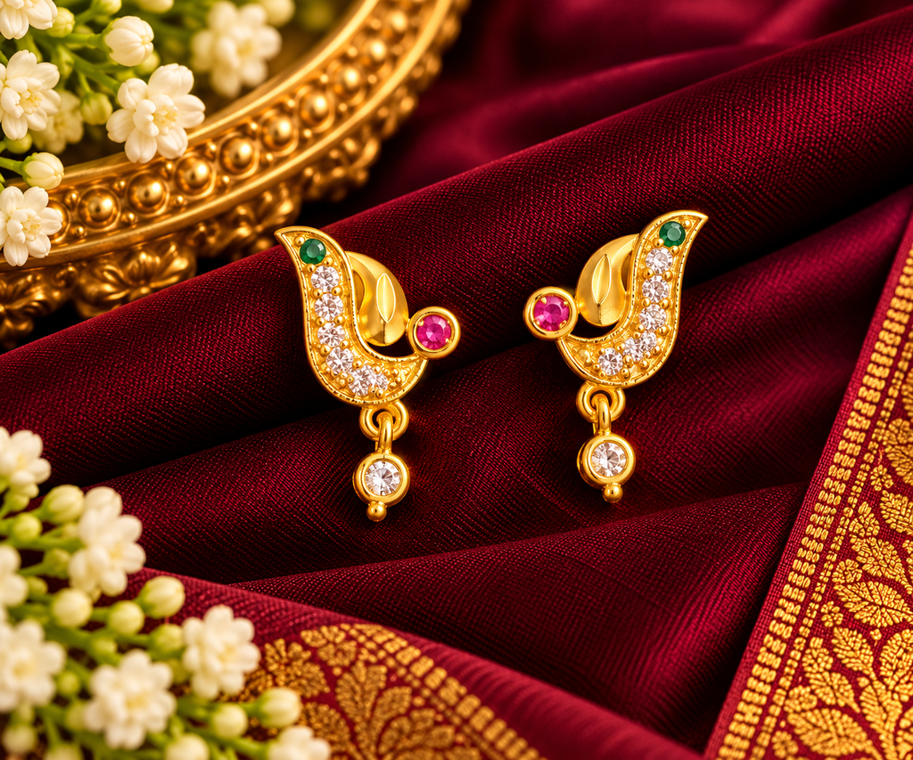 Mayilvizhi Rathna Gold Finish Earrings 💚❤️