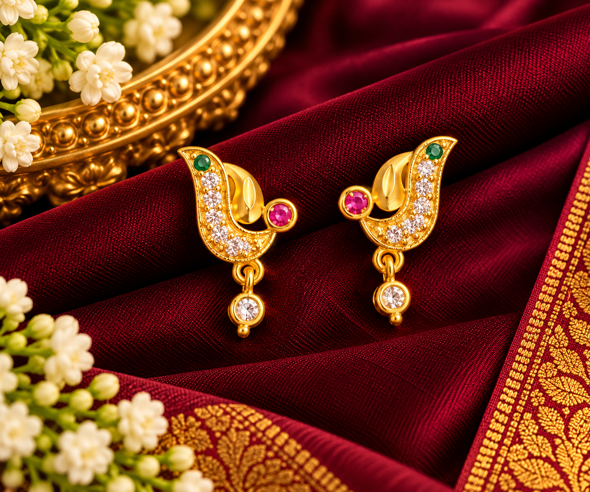 Mayilvizhi Rathna Gold Finish Earrings 💚❤️
