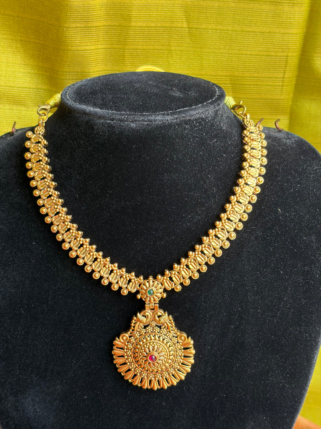 Royal Antique Temple Necklace Set with Jhumka Earrings