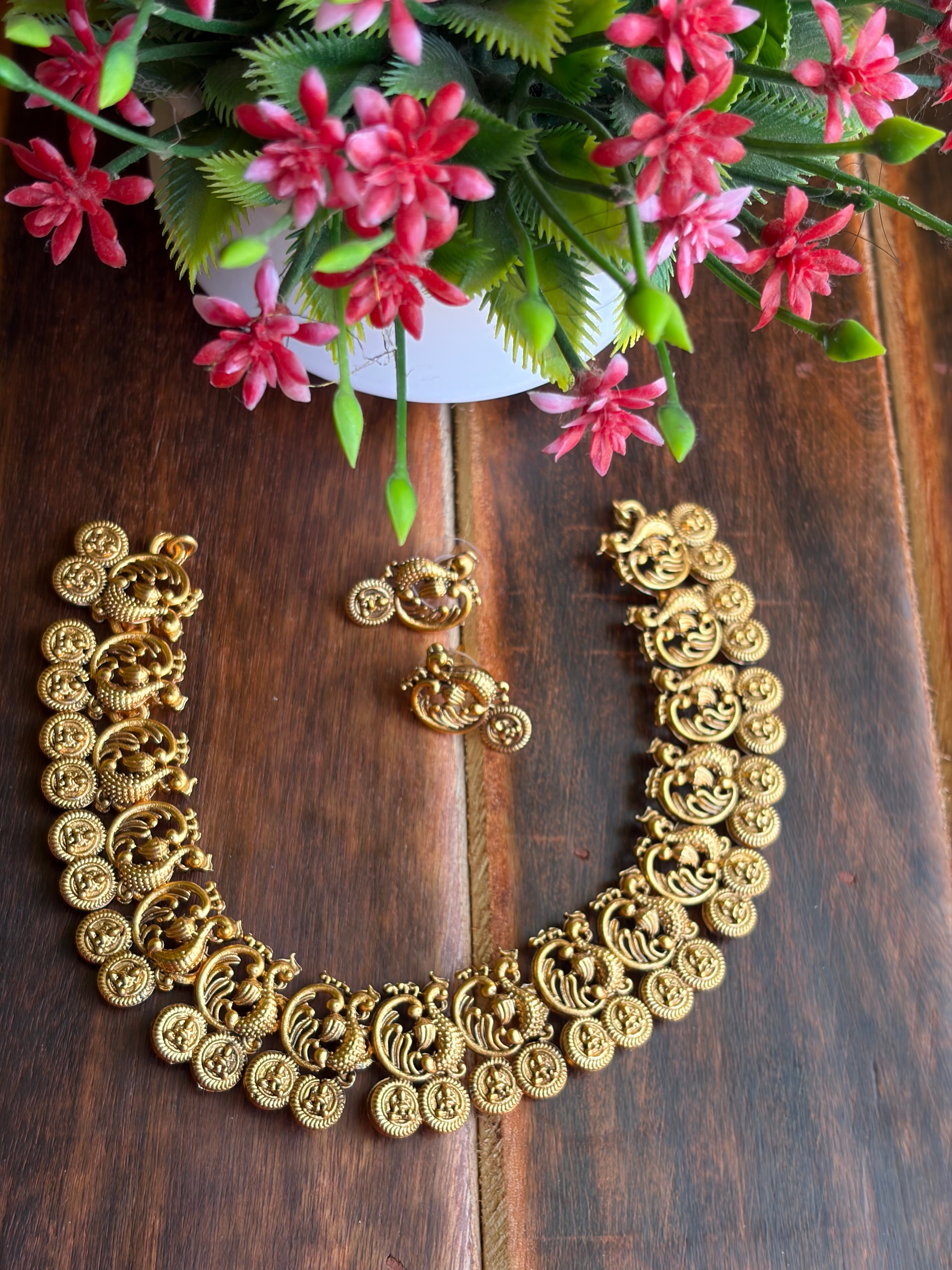 Traditional Peacock Coin Temple Necklace Set