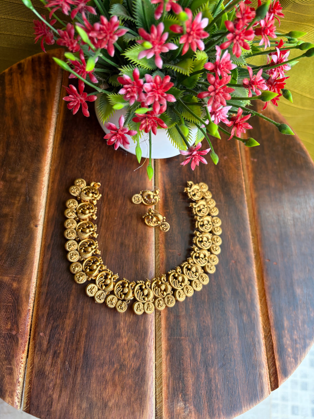 Traditional Peacock Coin Temple Necklace Set