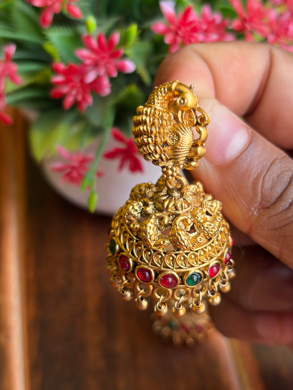 Peacock Temple Jhumka Earrings 🦚