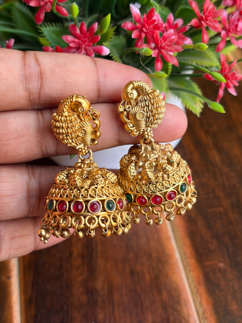 Peacock Temple Jhumka Earrings 🦚