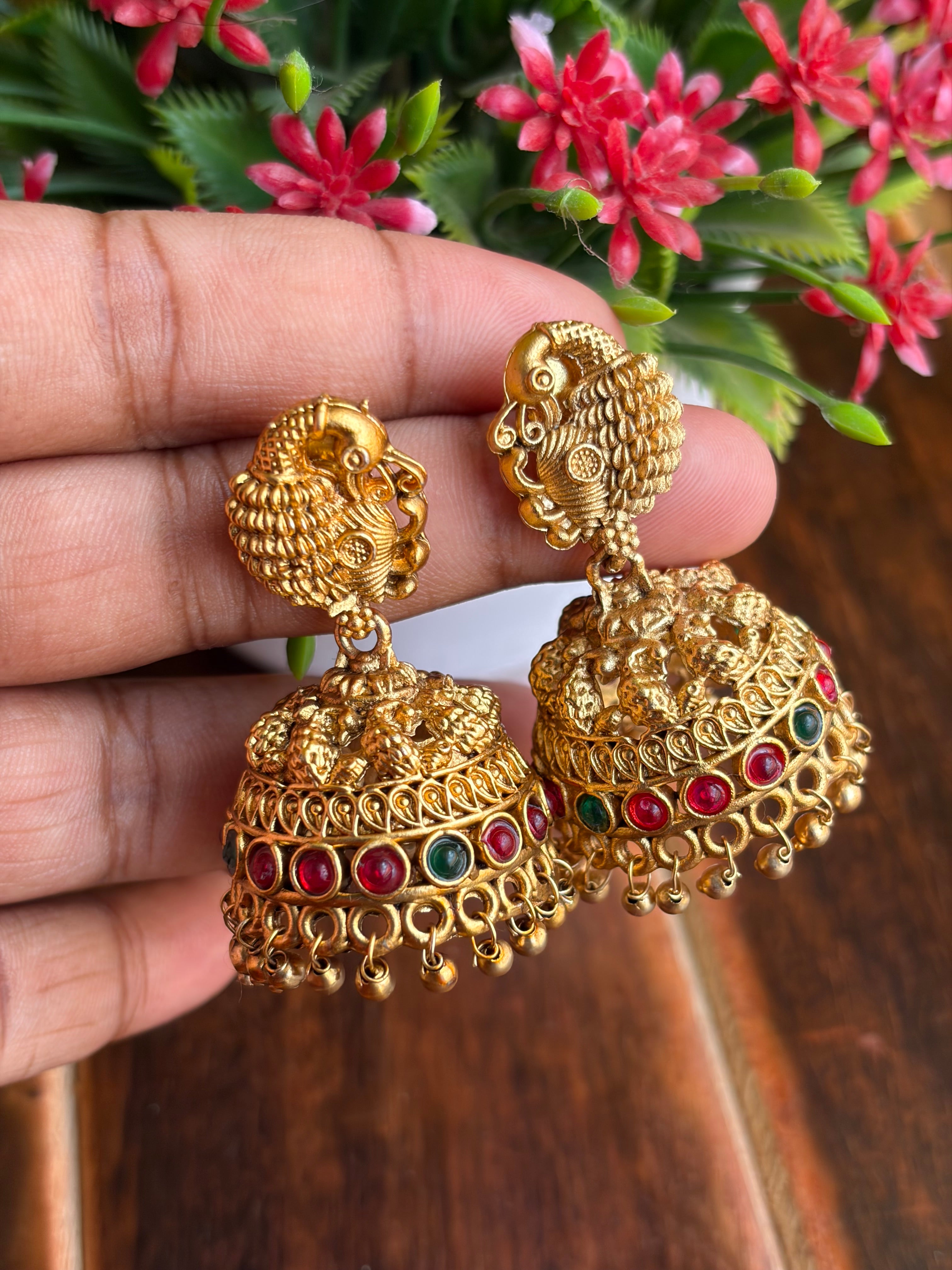 Peacock Temple Jhumka Earrings 🦚
