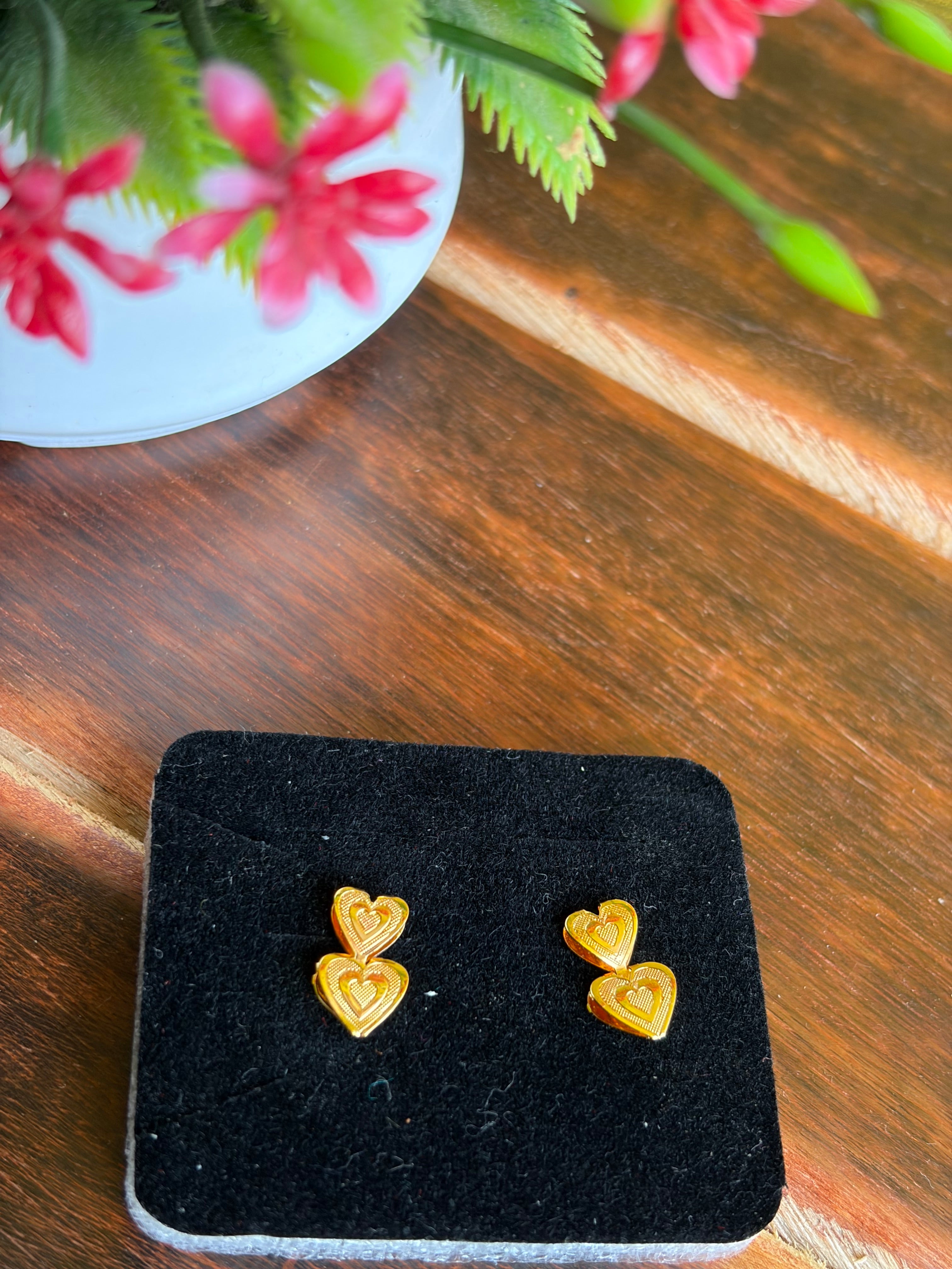 Double Heart Drop Earrings – Lightweight Daily Wear