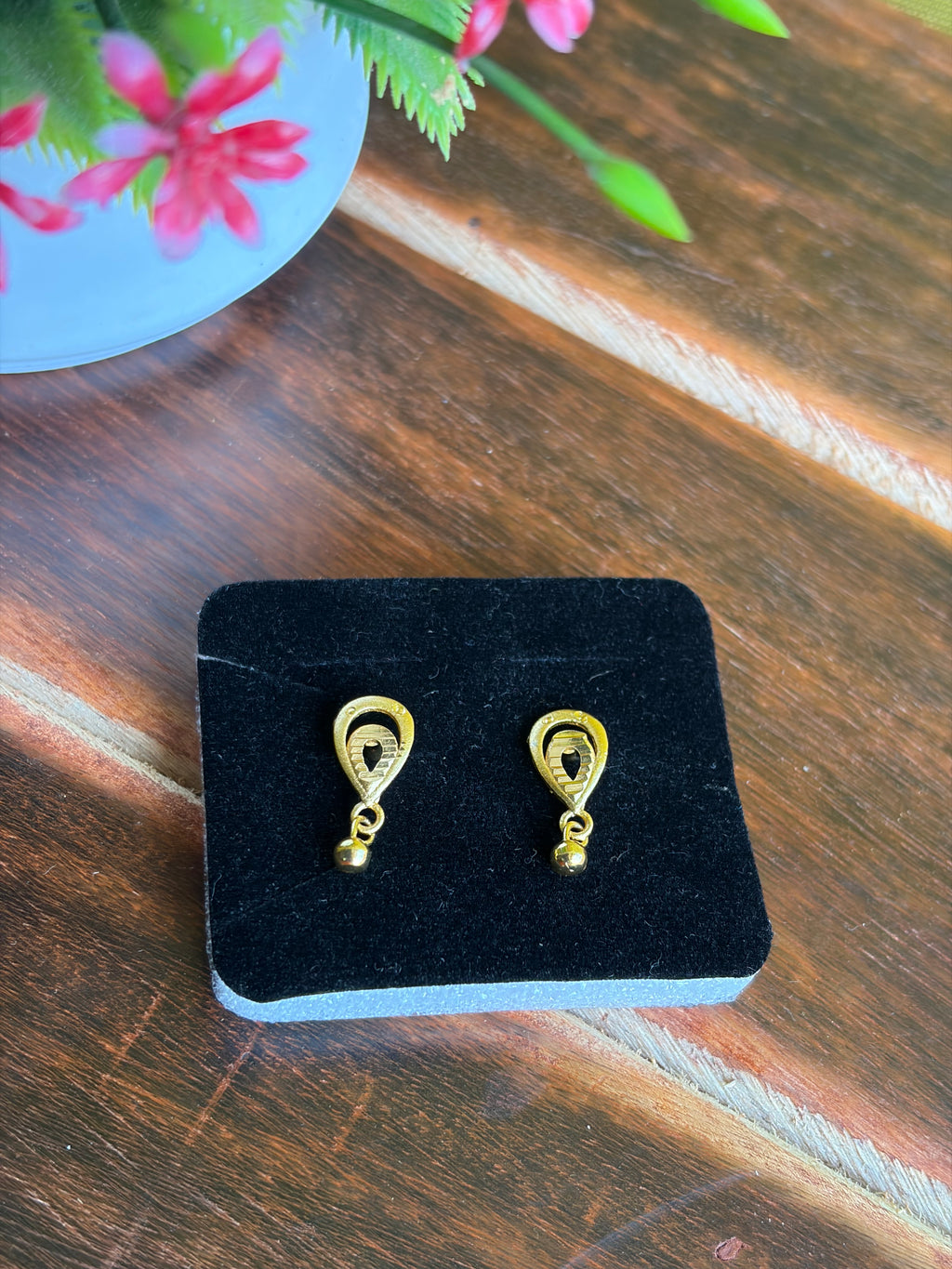 Golden Teardrop Ball Drop Earrings – Lightweight Daily Wear