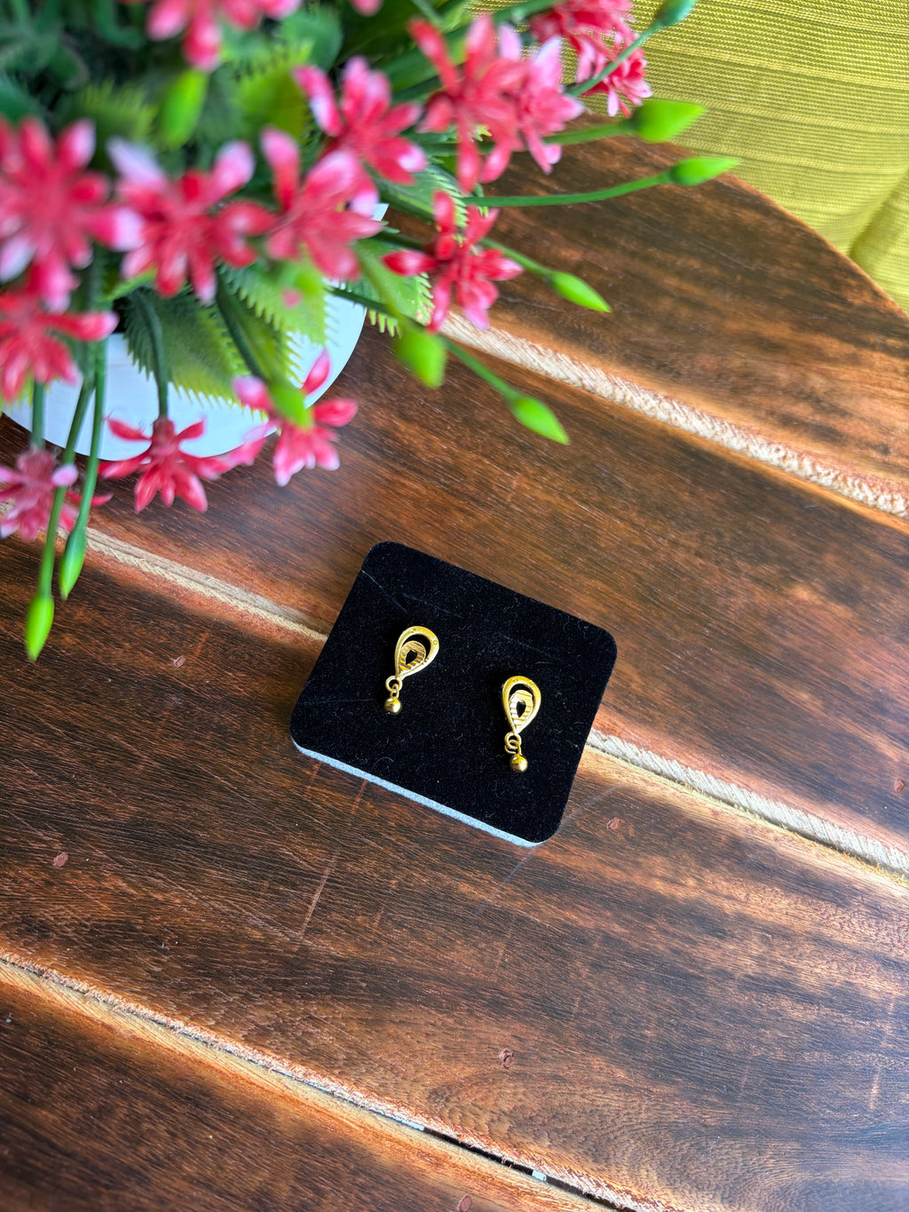 Golden Teardrop Ball Drop Earrings – Lightweight Daily Wear