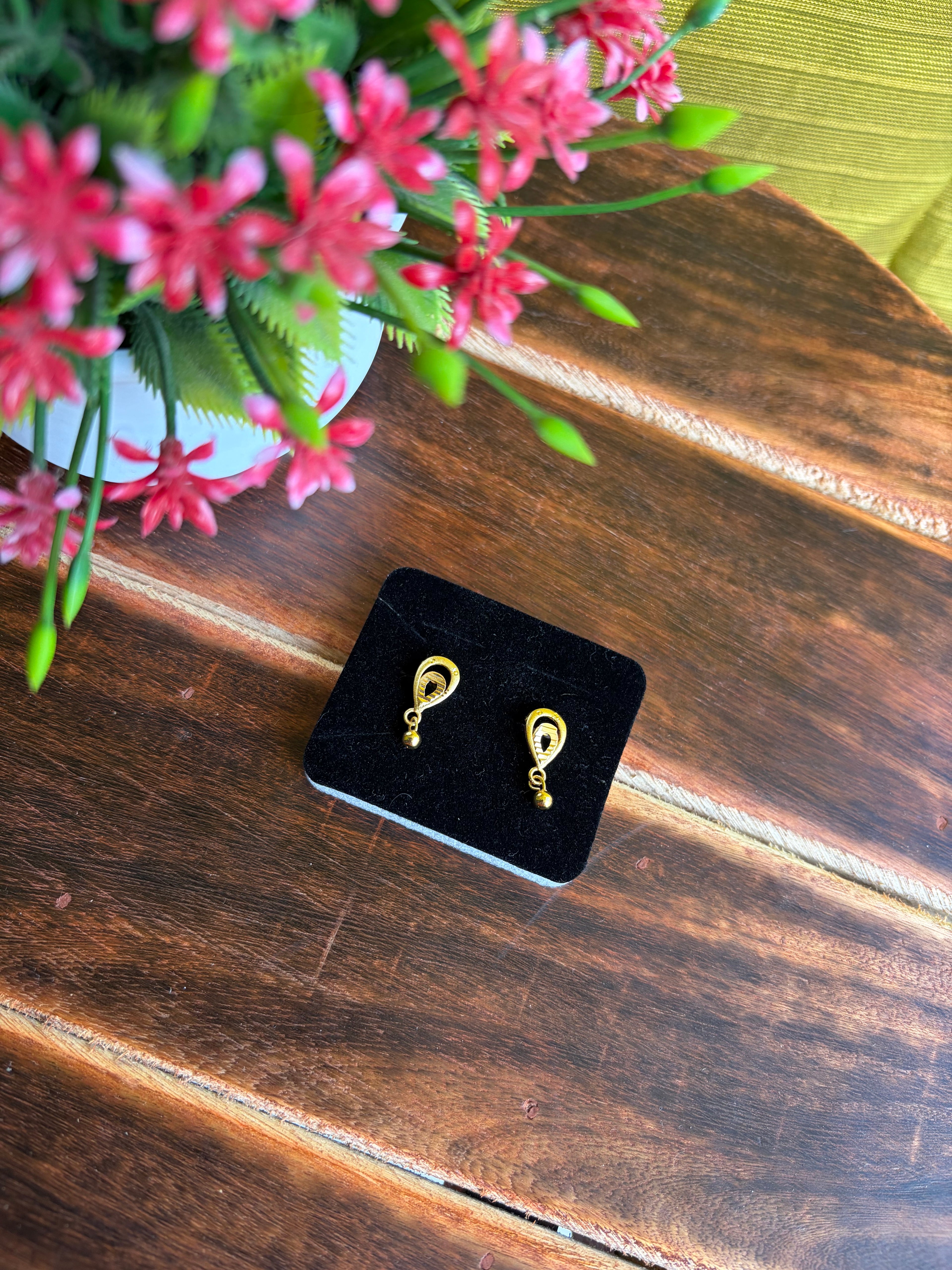 Golden Teardrop Ball Drop Earrings – Lightweight Daily Wear
