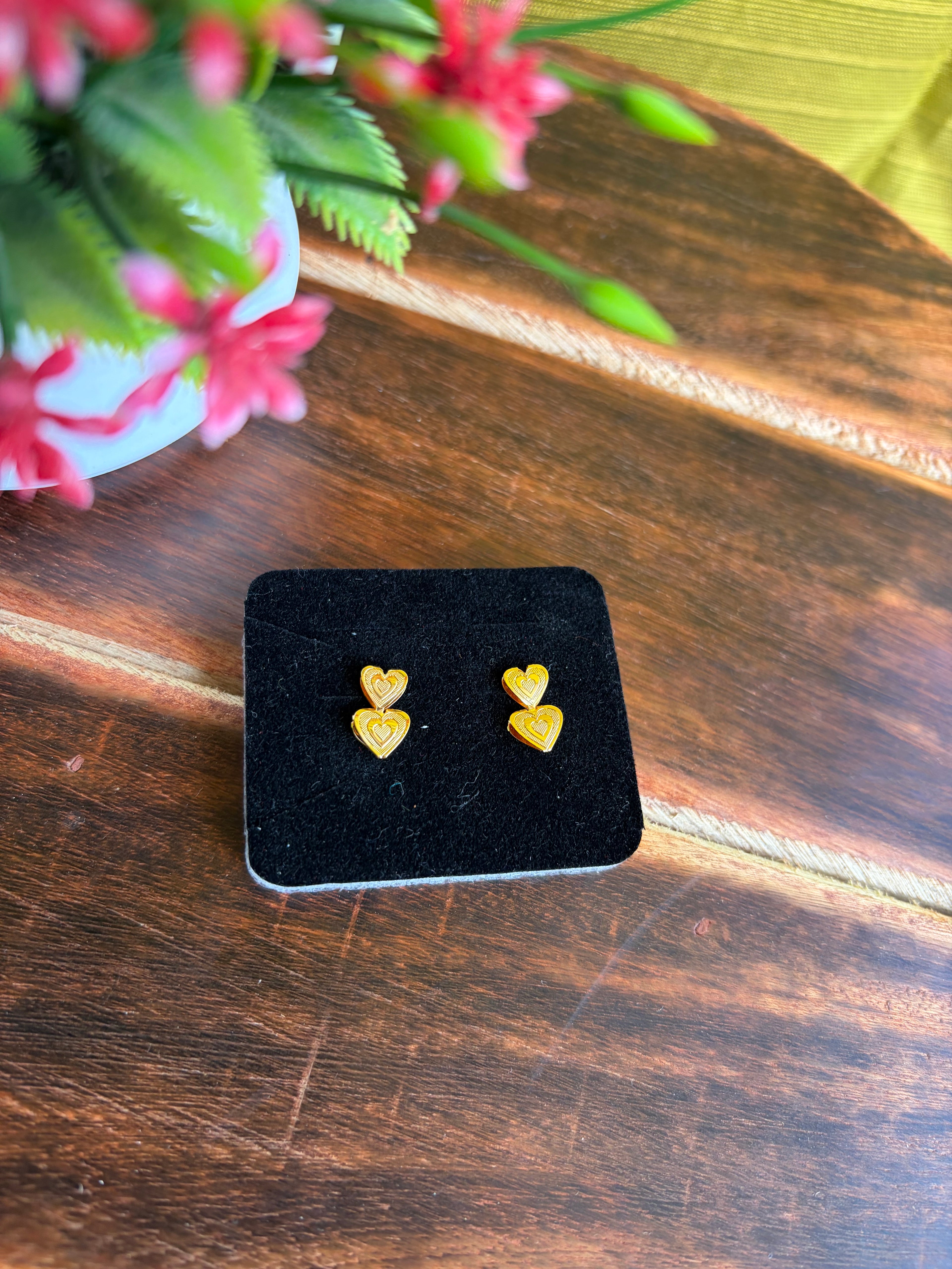 Double Heart Drop Earrings – Lightweight Daily Wear