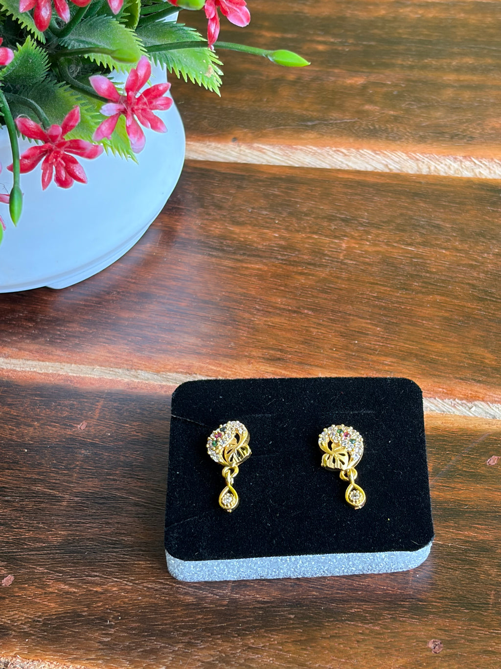 Golden Crystal Drop Stud Earrings – Lightweight Daily Wear