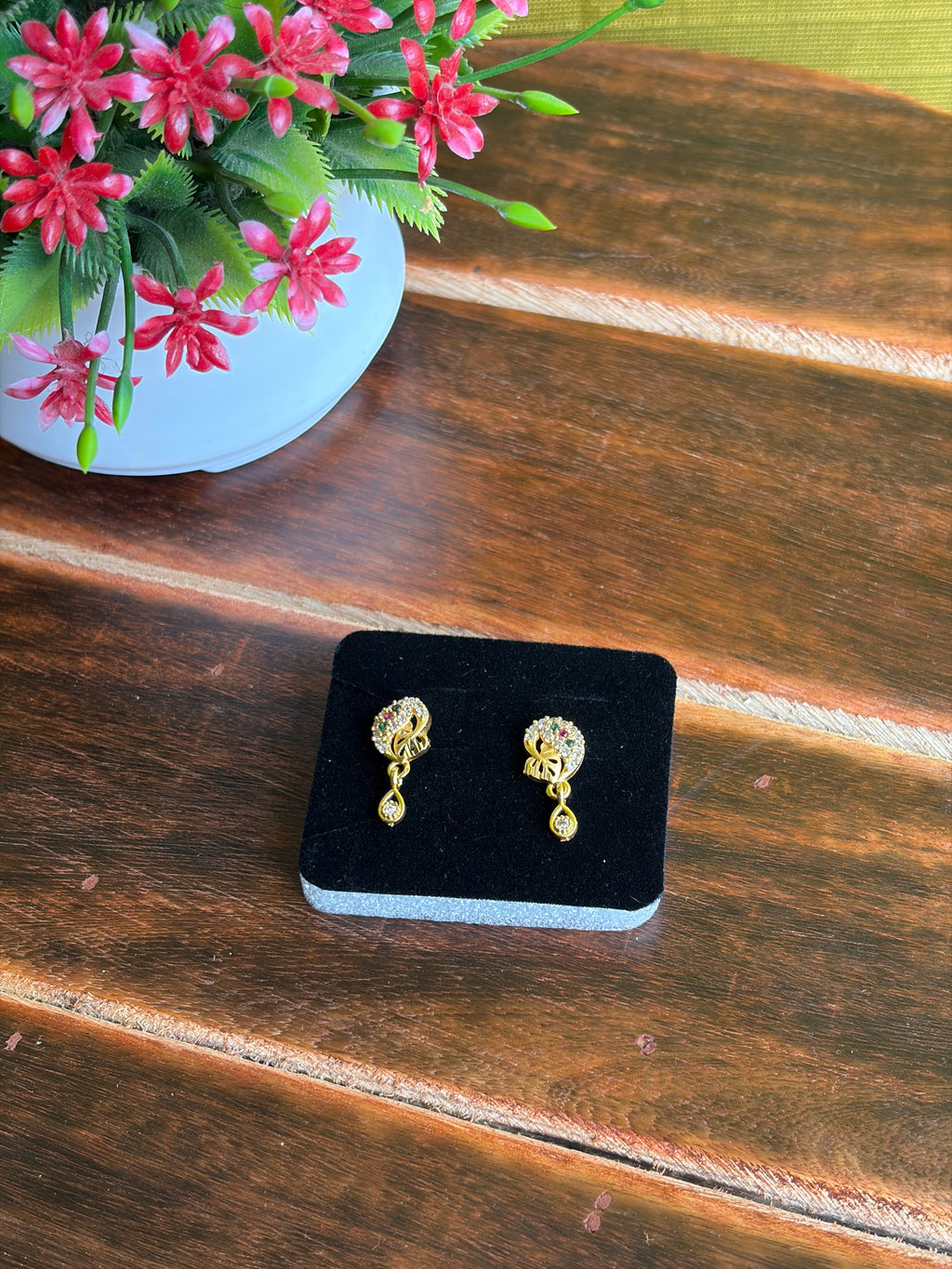 Golden Crystal Drop Stud Earrings – Lightweight Daily Wear