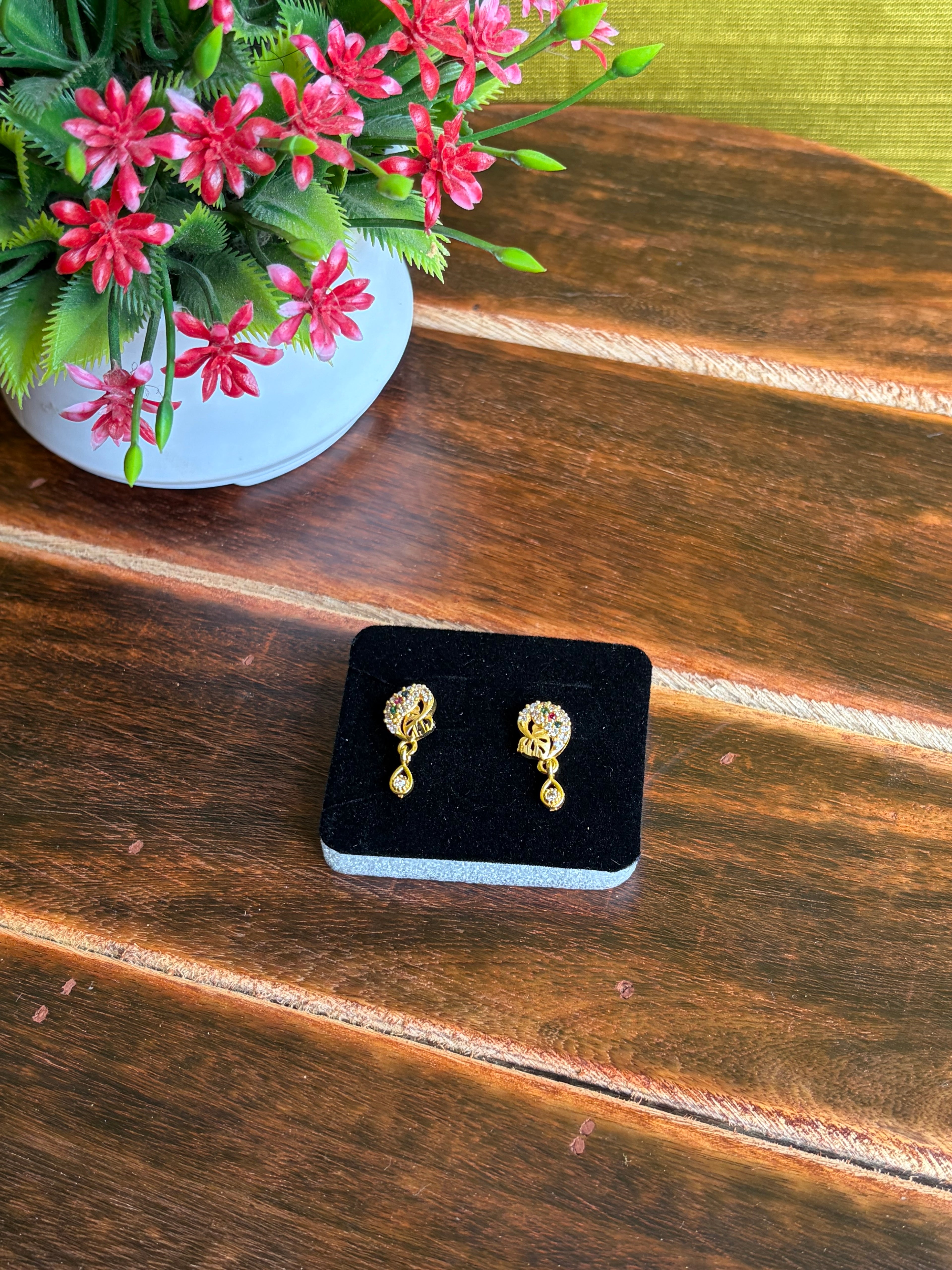 Golden Crystal Drop Stud Earrings – Lightweight Daily Wear