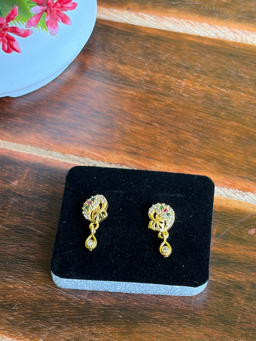 Golden Crystal Drop Stud Earrings – Lightweight Daily Wear