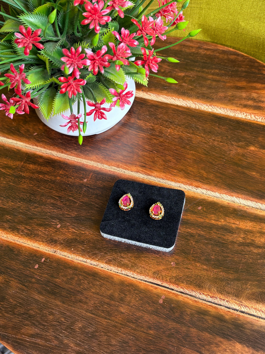 Ruby Teardrop Crystal Stud Earrings – Lightweight Daily Wear