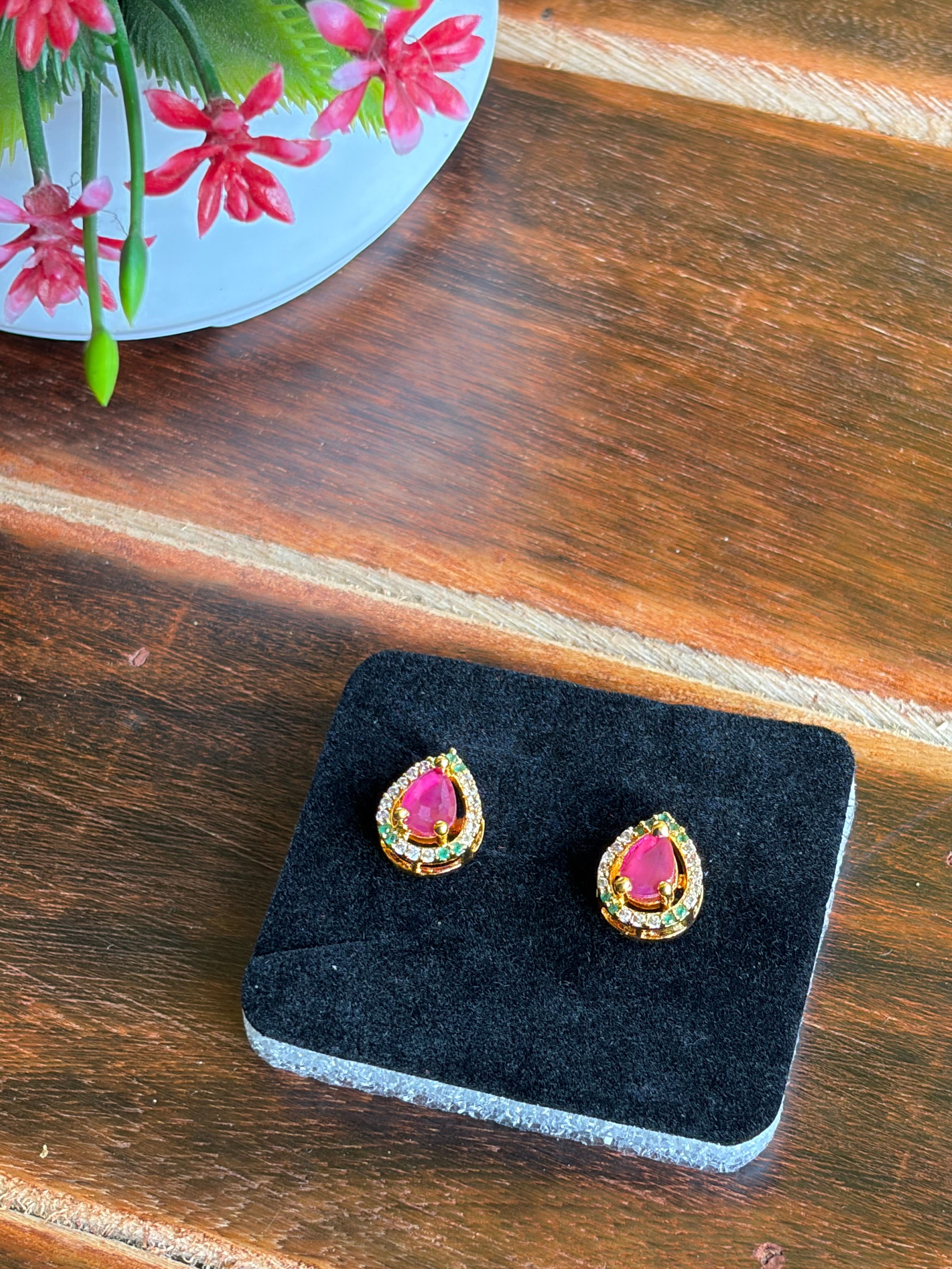 Ruby Teardrop Crystal Stud Earrings – Lightweight Daily Wear