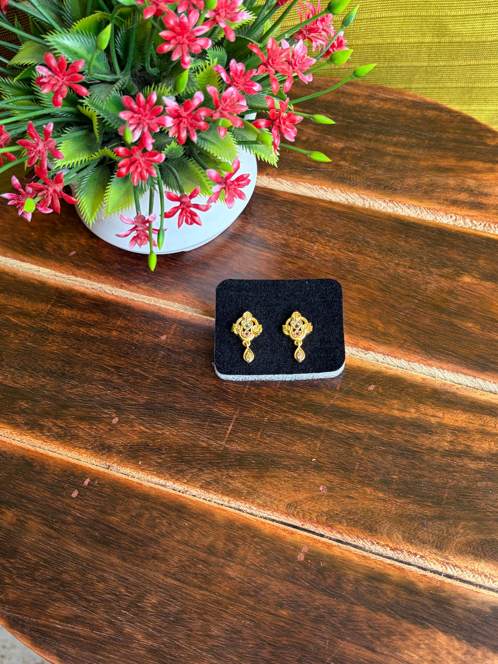 Golden Floral Drop Earrings – Lightweight Daily Wear