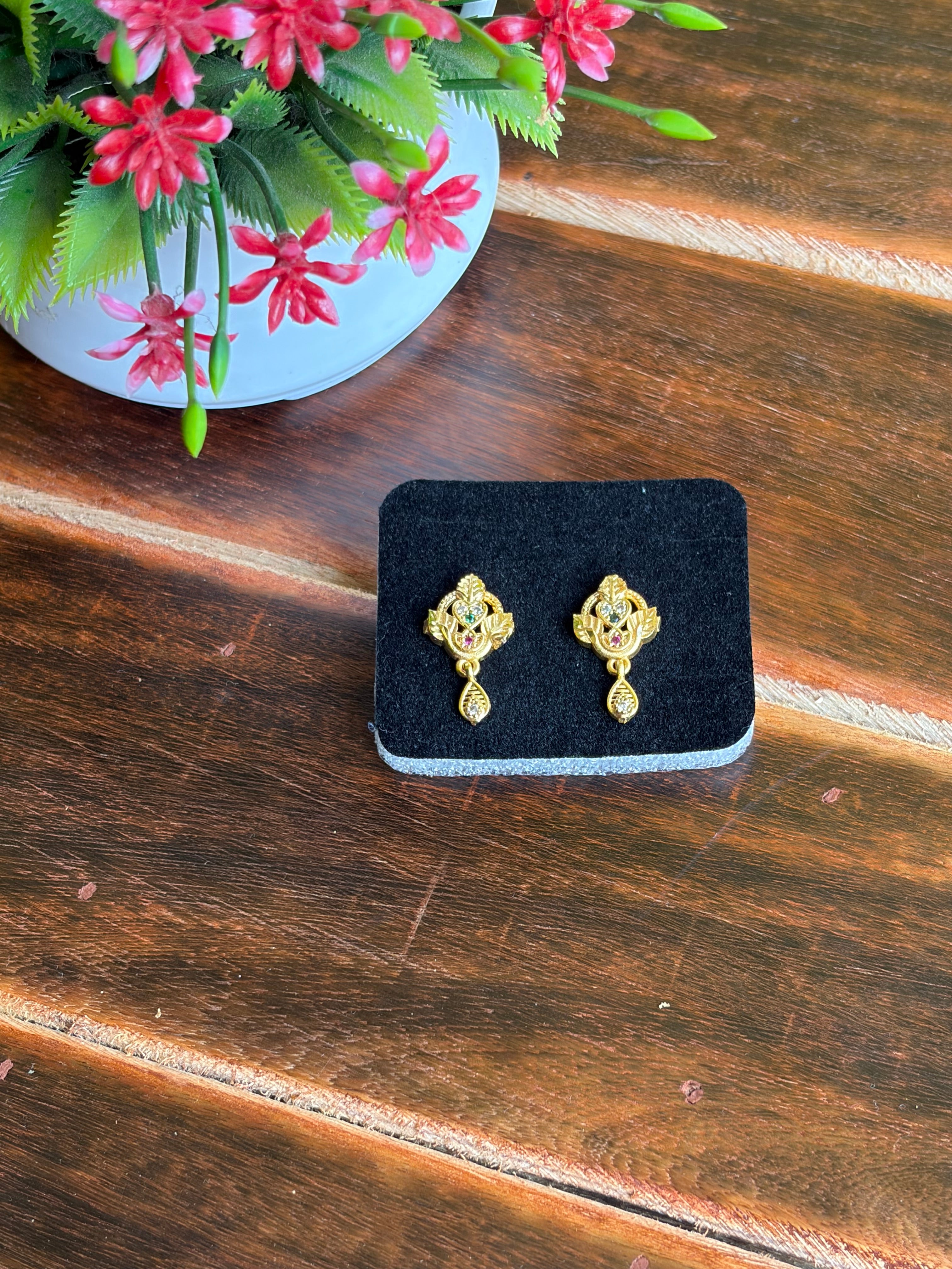 Golden Floral Drop Earrings – Lightweight Daily Wear
