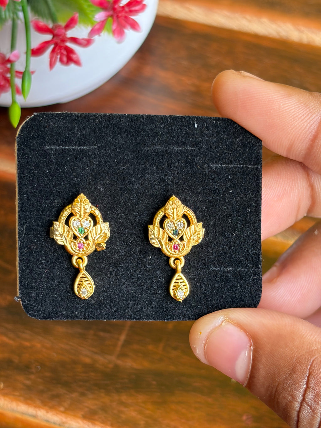 Golden Floral Drop Earrings – Lightweight Daily Wear