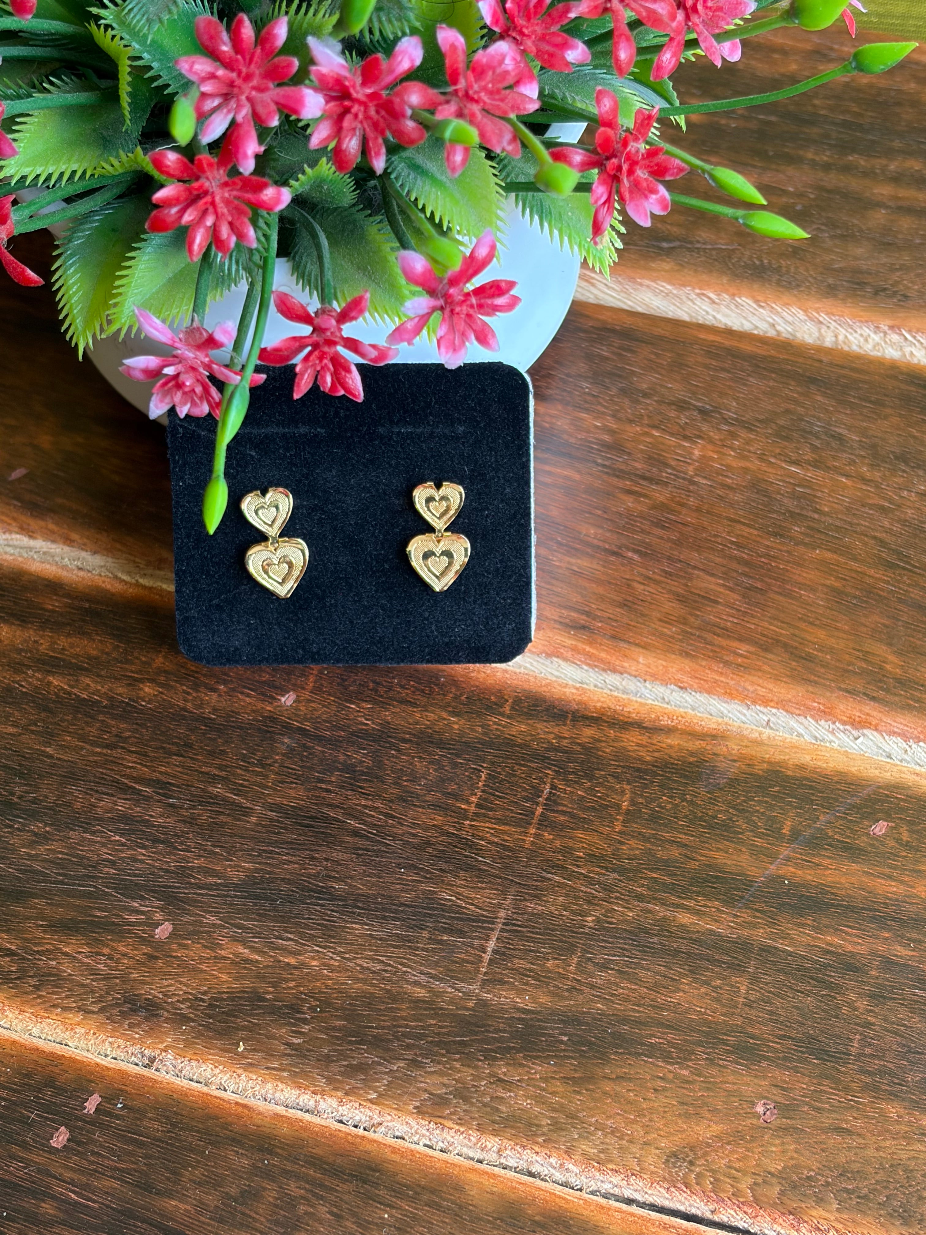 Elegant Double Heart Gold Stud Earrings ( BIG )