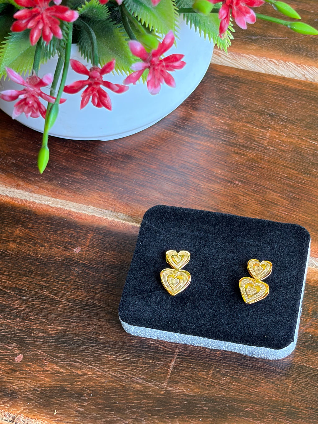 Elegant Double Heart Gold Stud Earrings ( BIG )