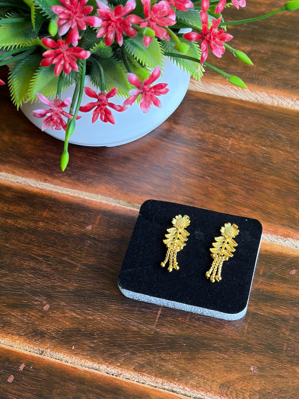 Golden Sunflower Leaf Drop Earrings