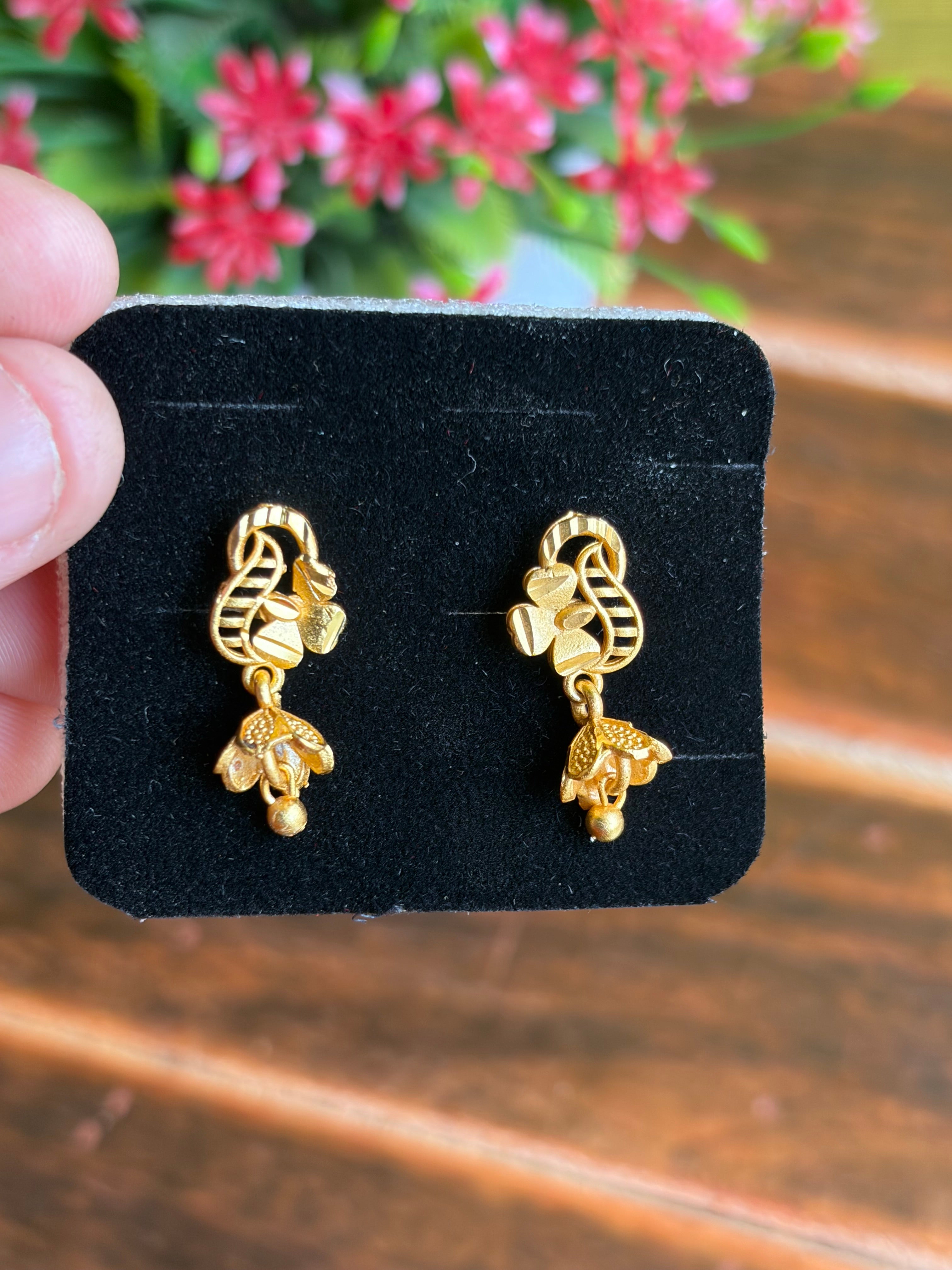Golden Floral Charm Drop Earrings