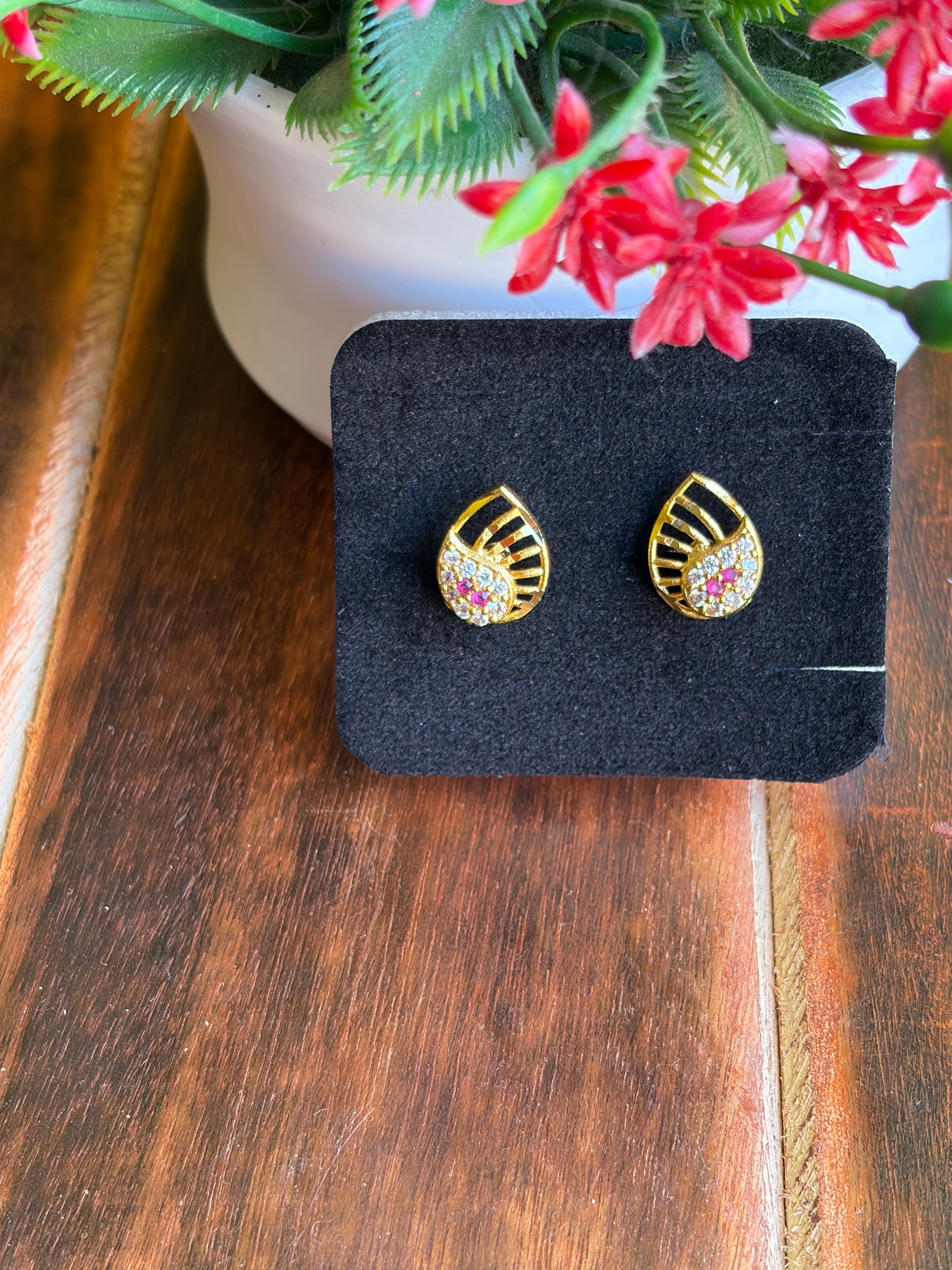 Elegant Pink Stone Teardrop Stud Earrings