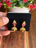 Elegant Pink & Green Stone Jhumka Earrings