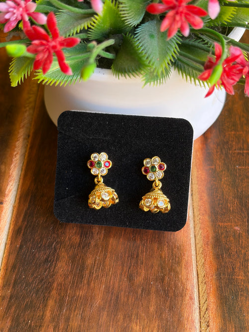 Antique Floral Jhumka Earrings with Navaratna Stones