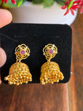 Royal Temple Jhumka Earrings with Ruby Stone