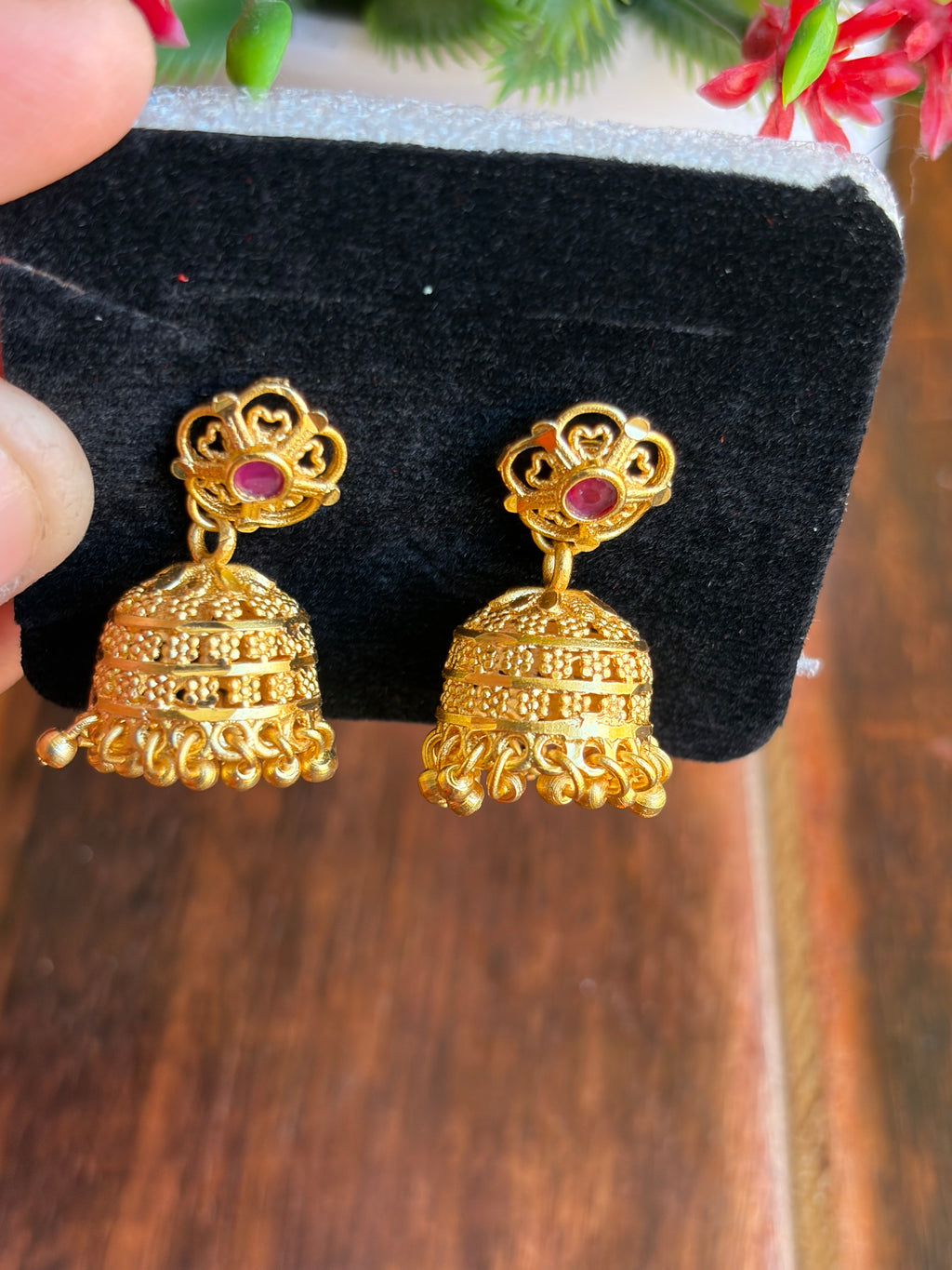 Royal Temple Jhumka Earrings with Ruby Stone