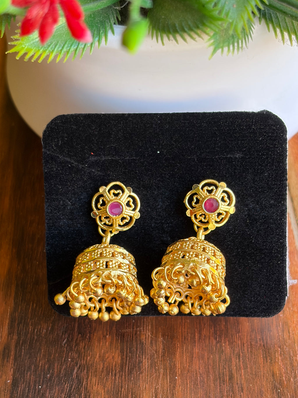 Royal Temple Jhumka Earrings with Ruby Stone