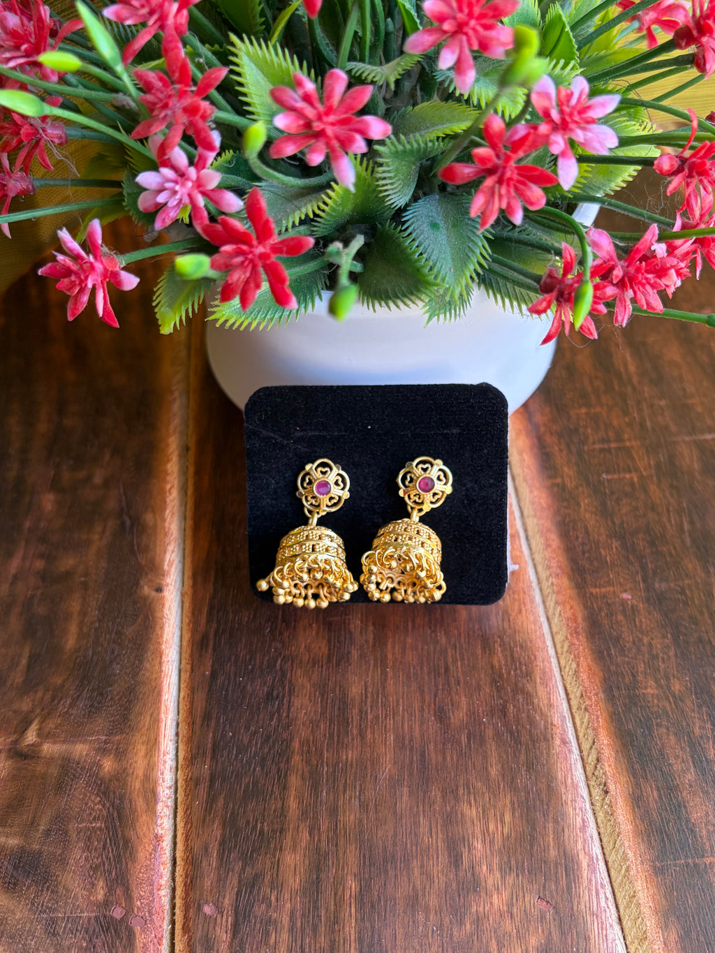 Royal Temple Jhumka Earrings with Ruby Stone