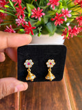 Crystal Bloom Jhumka Earrings with Ruby Accent