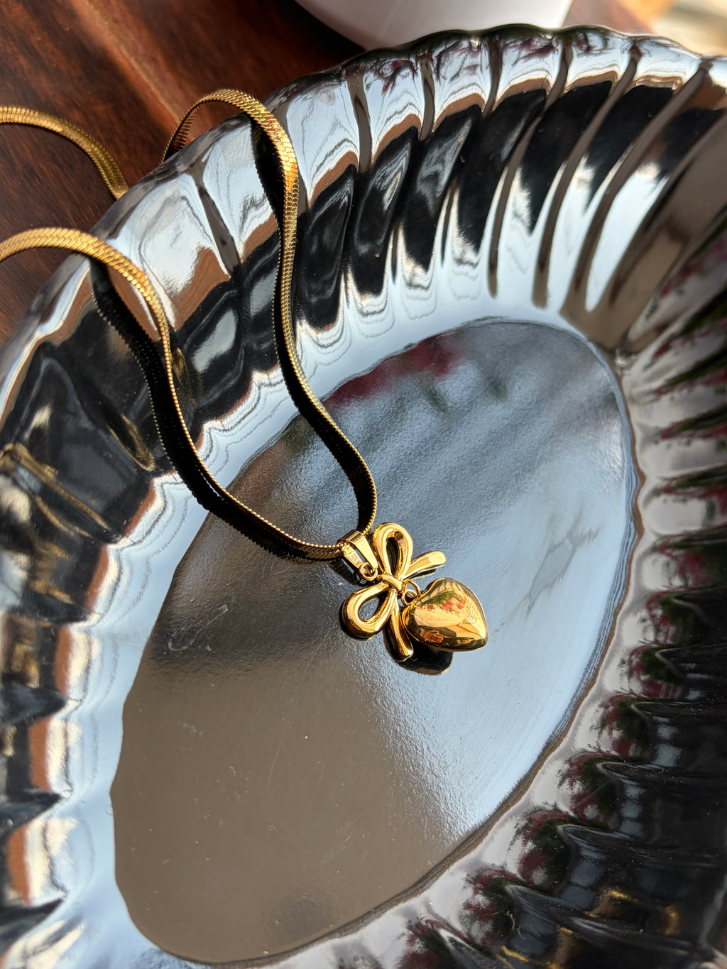 Korean Bow Heart Drop Anti-Tarnish Chain