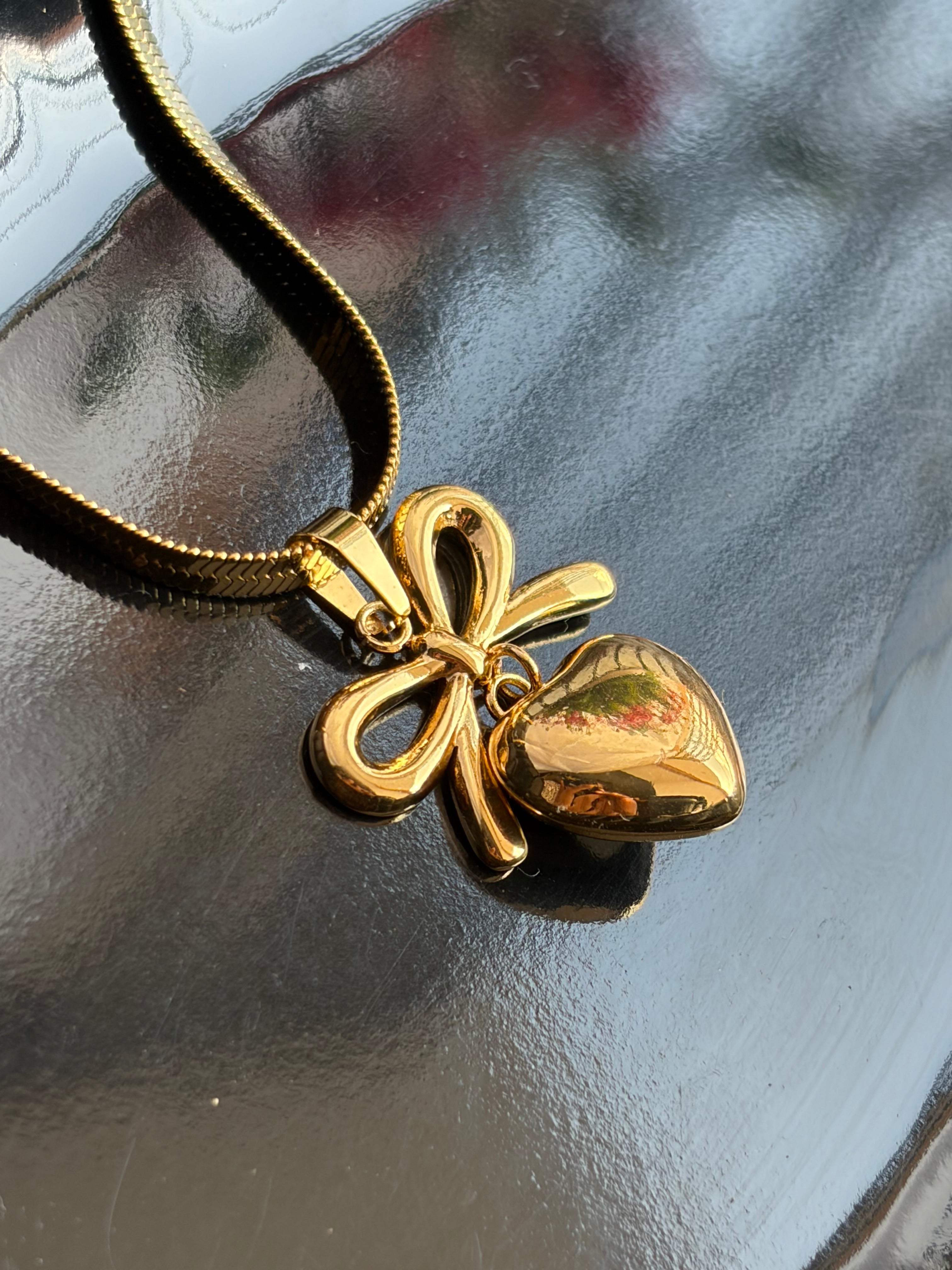 Korean Bow Heart Drop Anti-Tarnish Chain
